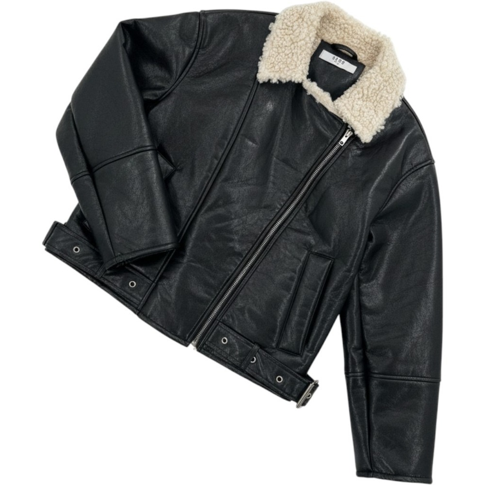 Grey Bandit Faux Leather Moto Jacket with Shearling Collar — Size M, NWT